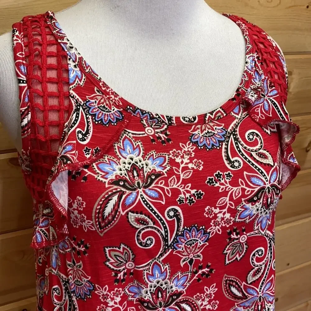 Maurices Paisley Bandana Ruffle Lace Sleeveless Blouse X-Small NWT